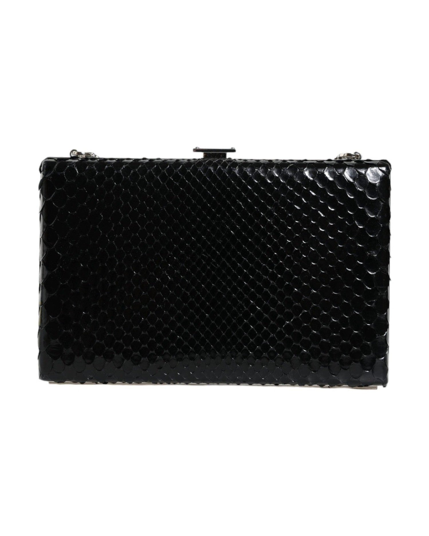 Dolce & Gabbana Leather Frame Clutch Mini Crossbody Black Silver Bag Glam Steals