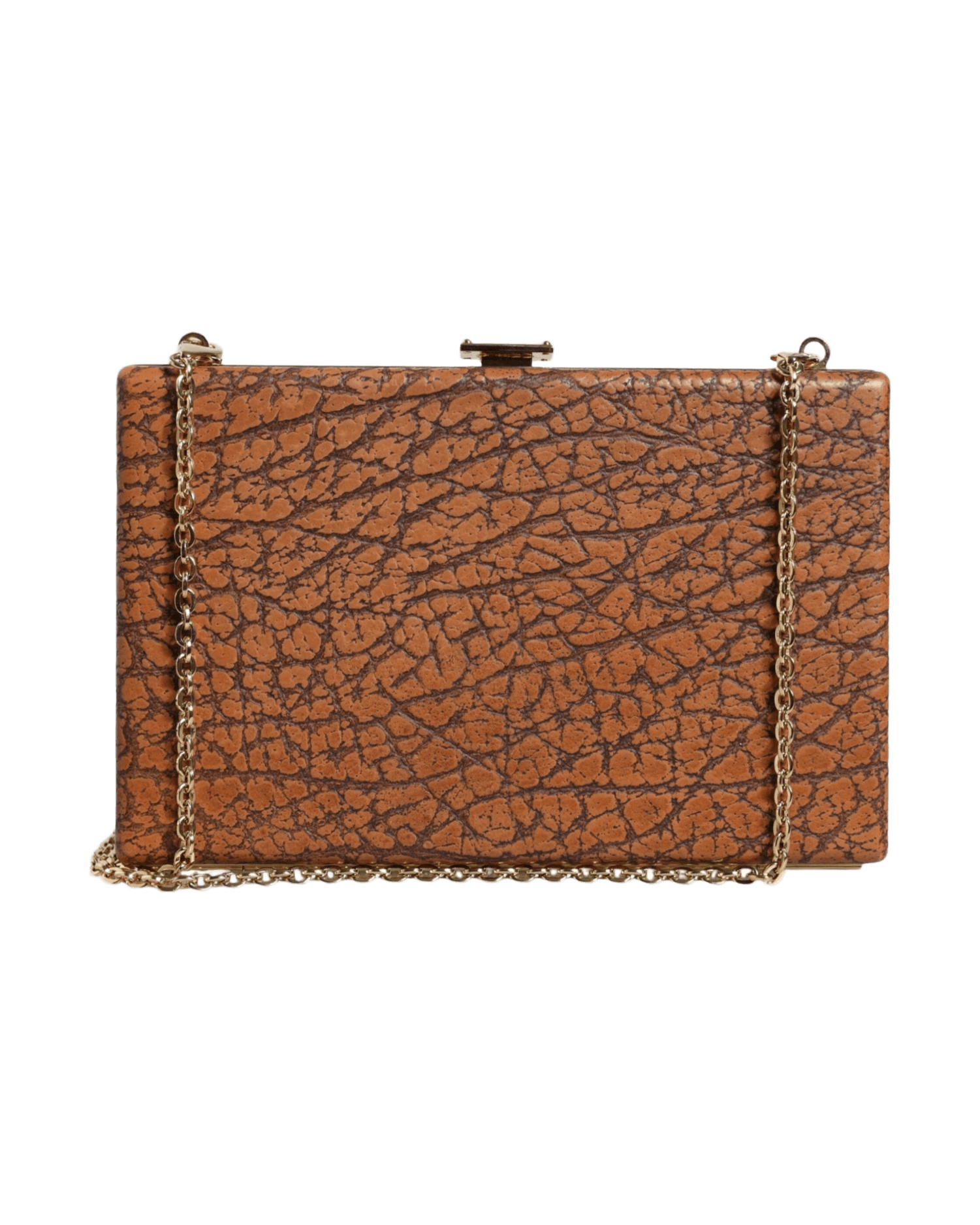 Dolce & Gabbana Leather Frame Clutch Mini Crossbody Brown Gold Bag Glam Steals