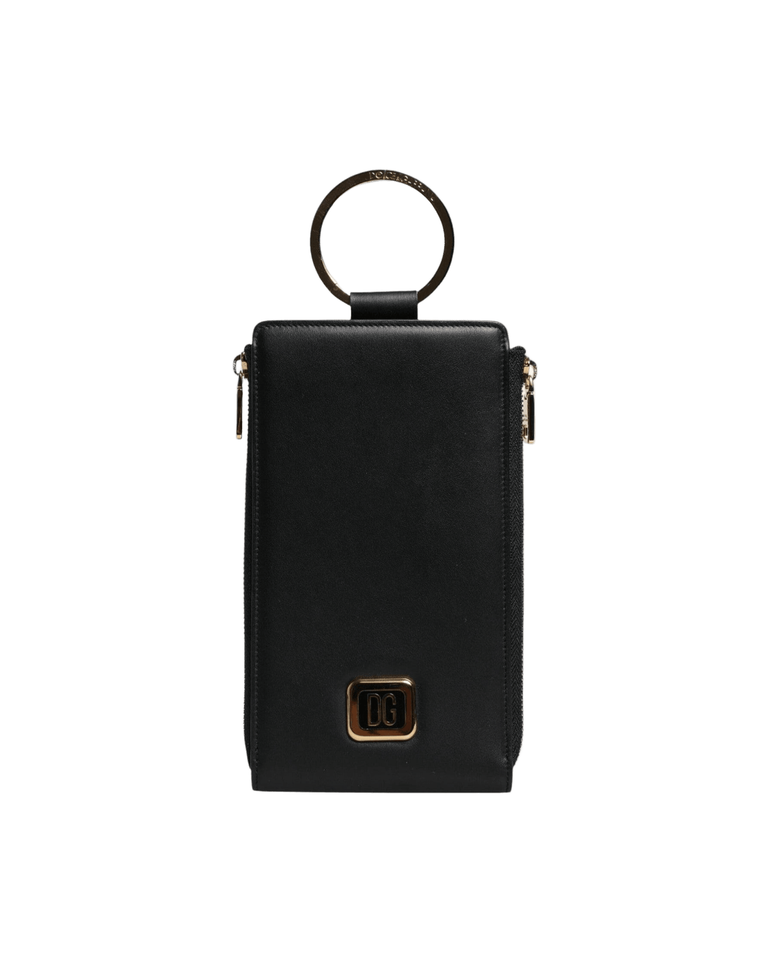 Dolce & Gabbana Leather Logo Plaque Neck Strap Card Coin Black Wallet Glam Steals