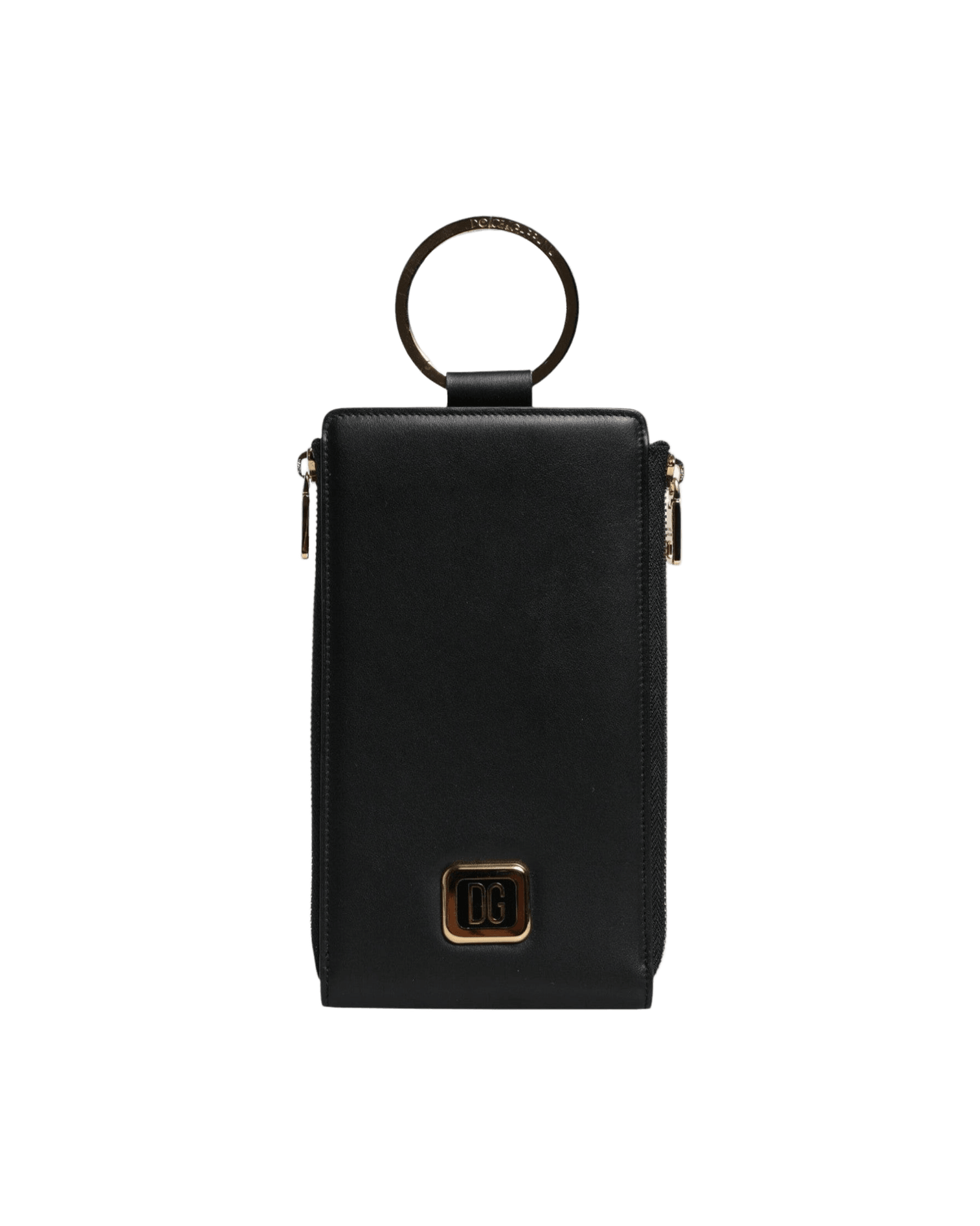 Dolce & Gabbana Leather Logo Plaque Neck Strap Card Coin Black Wallet Glam Steals