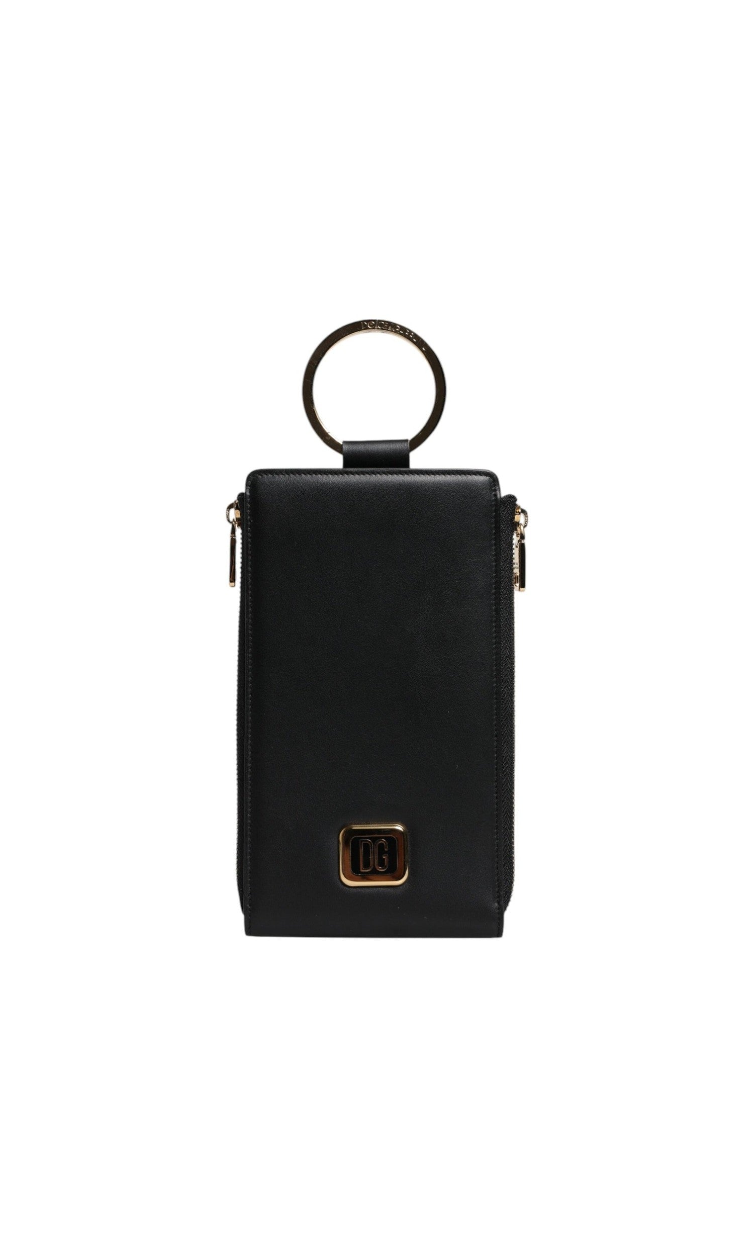 Dolce & Gabbana Leather Logo Plaque Neck Strap Card Coin Black Wallet Glam Steals