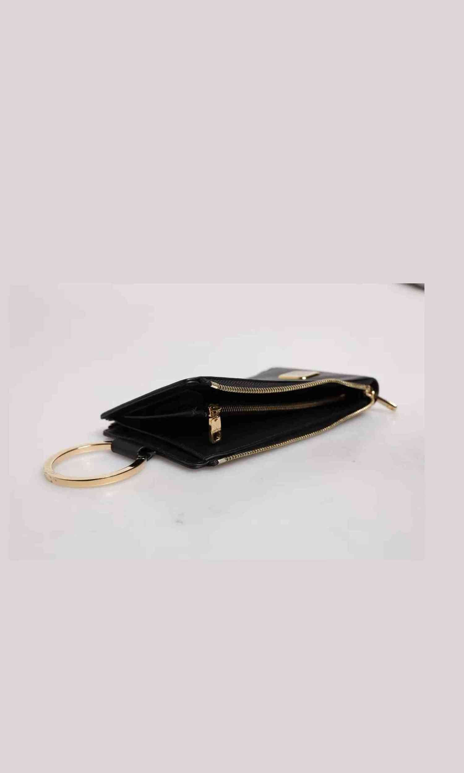 Dolce & Gabbana Leather Logo Plaque Neck Strap Card Coin Black Wallet Glam Steals