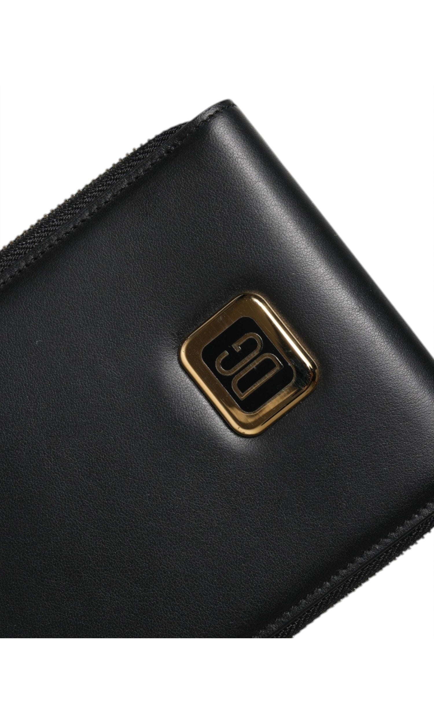 Dolce & Gabbana Leather Logo Plaque Neck Strap Card Coin Black Wallet Glam Steals