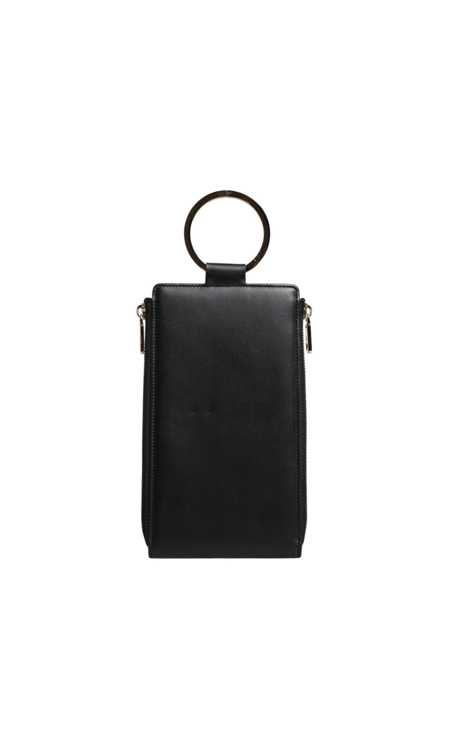 Dolce & Gabbana Leather Logo Plaque Neck Strap Card Coin Black Wallet Glam Steals