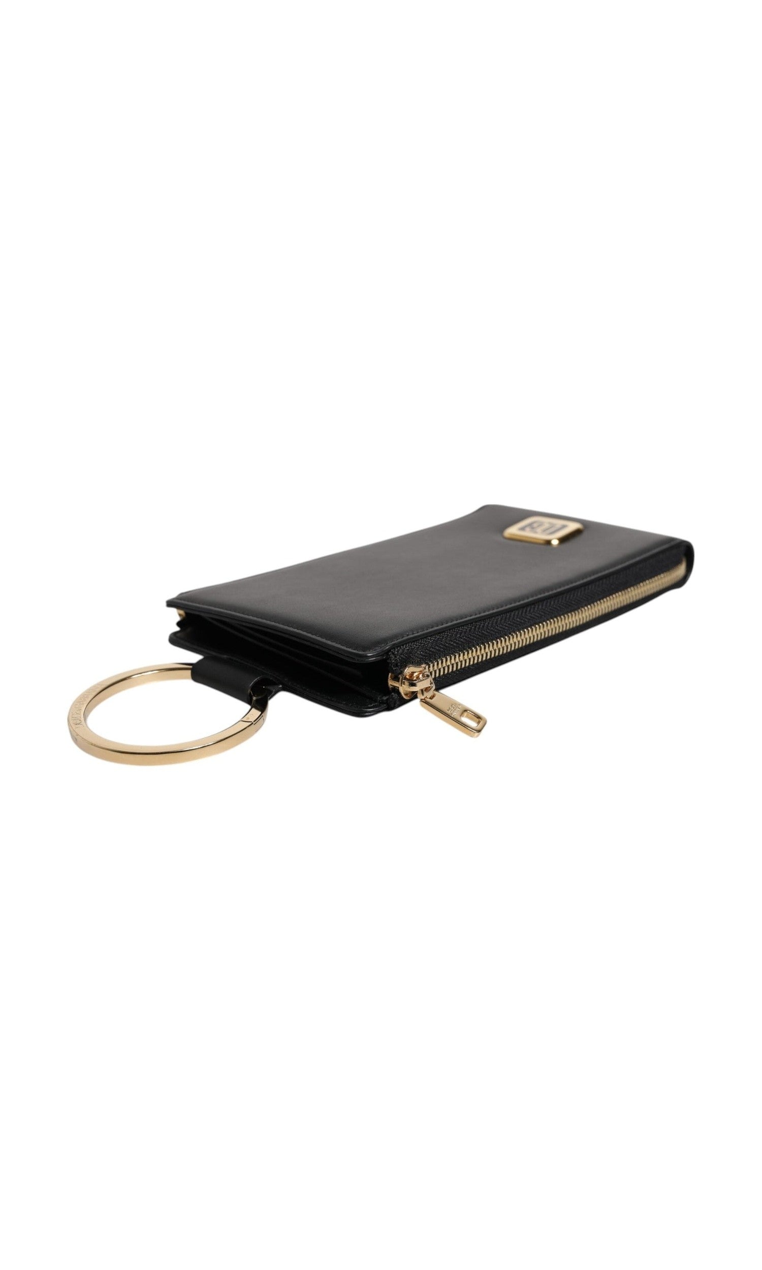Dolce & Gabbana Leather Logo Plaque Neck Strap Card Coin Black Wallet Glam Steals