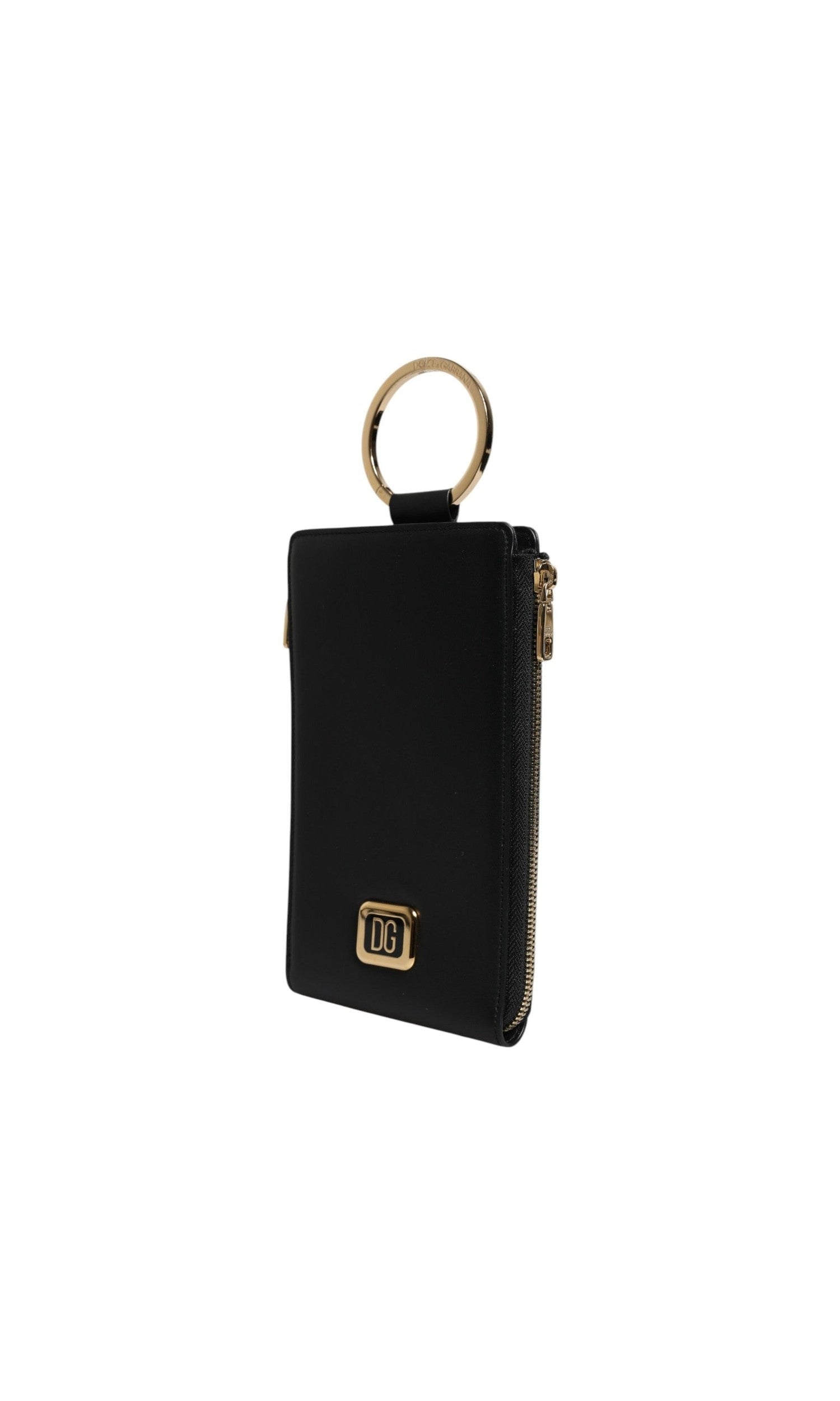 Dolce & Gabbana Leather Logo Plaque Neck Strap Card Coin Black Wallet Glam Steals