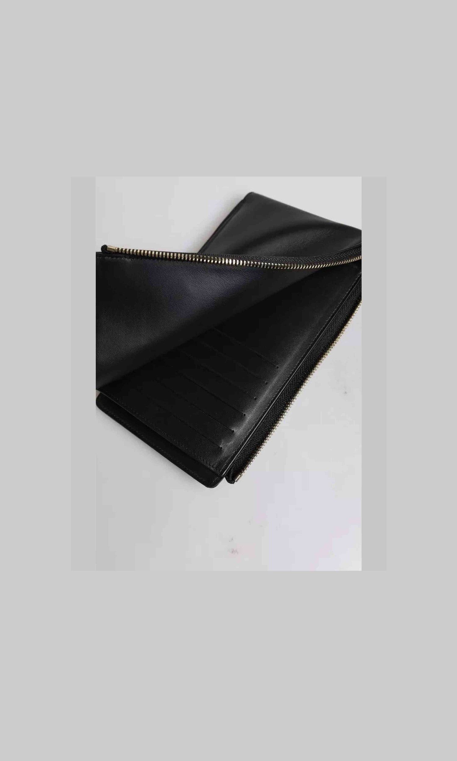 Dolce & Gabbana Leather Logo Plaque Neck Strap Card Coin Black Wallet Glam Steals