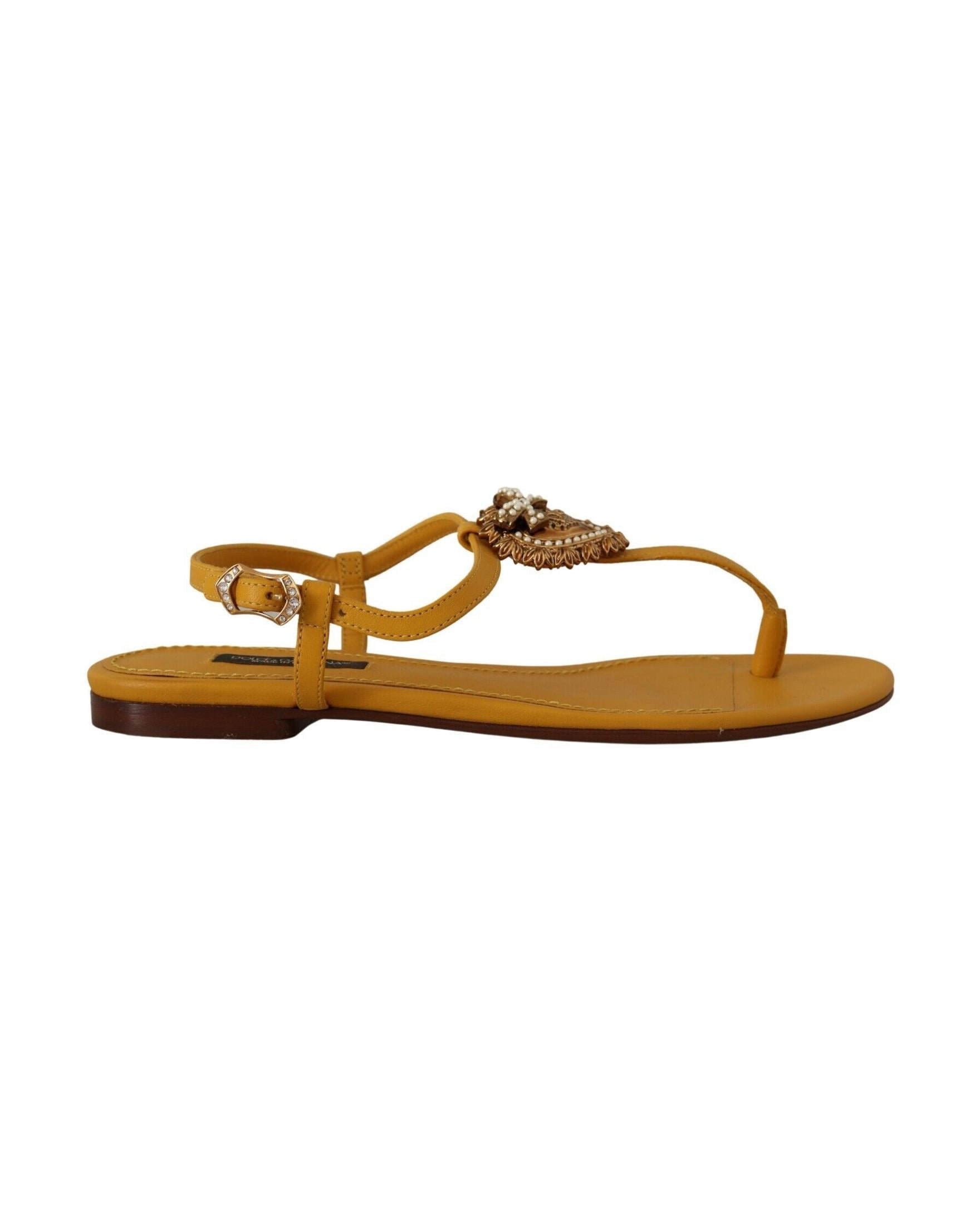 Dolce & Gabbana Leather Mustard Devotion Sandals Sandals