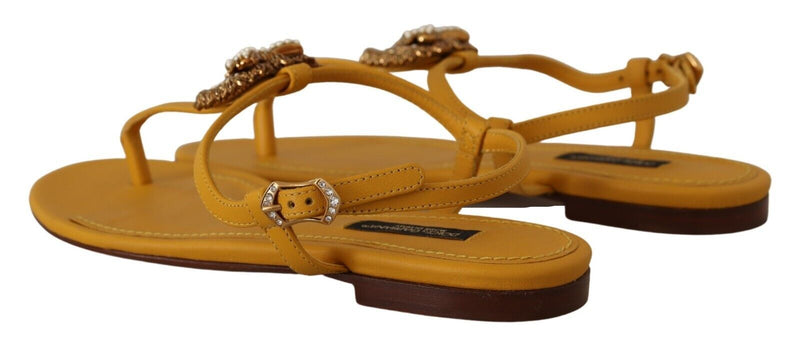 Dolce & Gabbana Leather Mustard Devotion Sandals Glam Steals