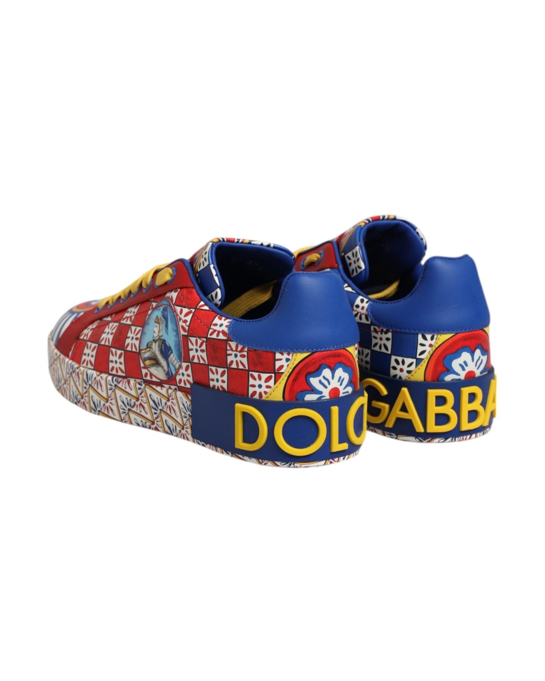 Dolce & Gabbana Leather Portofino Carretto Printed Sneakers Shoes Glam Steals