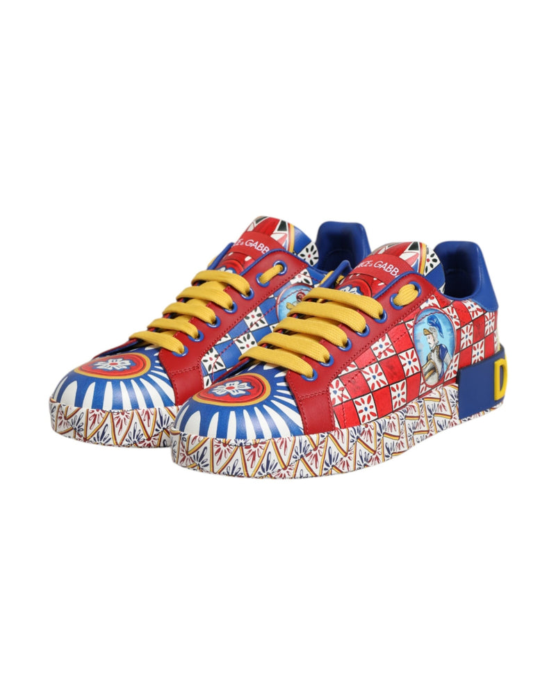 Dolce & Gabbana Leather Portofino Carretto Printed Sneakers Shoes Glam Steals