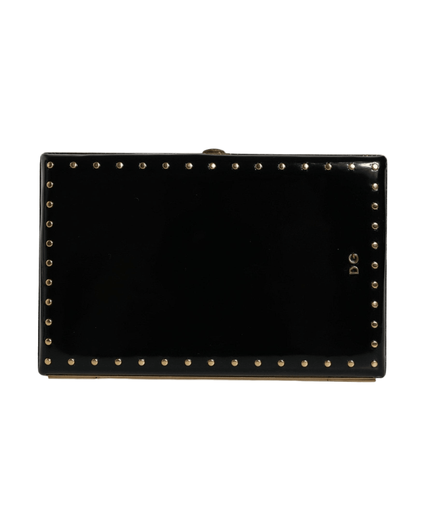 Dolce & Gabbana Leather Studs Frame Clutch Evening Purse Black Gold Bag Glam Steals
