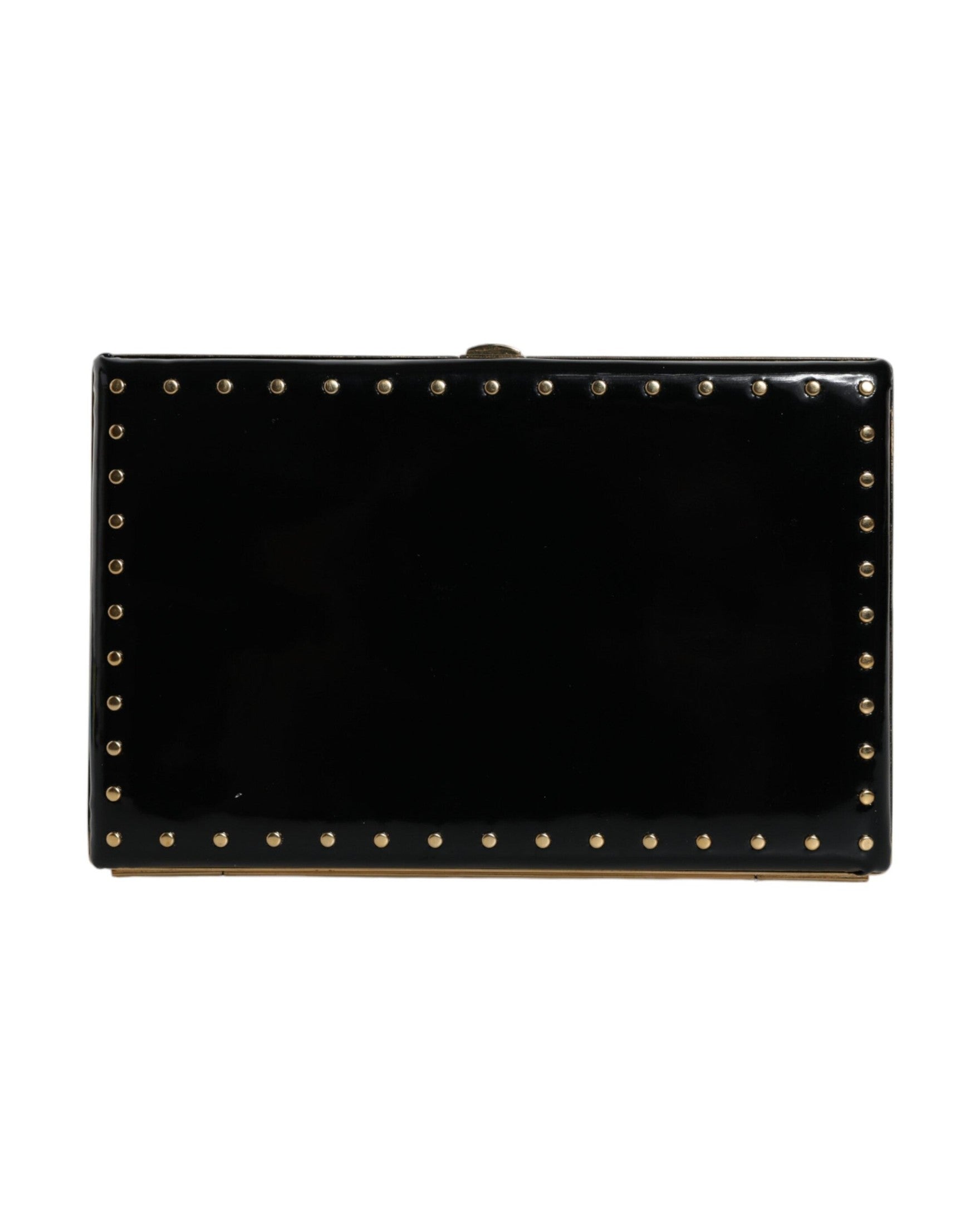 Dolce & Gabbana Leather Studs Frame Clutch Evening Purse Black Gold Bag Glam Steals