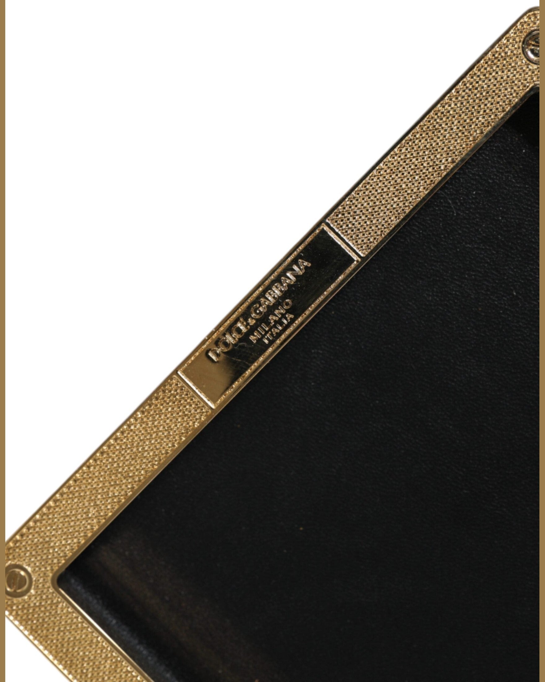 Dolce & Gabbana Leather Studs Frame Clutch Evening Purse Black Gold Bag Glam Steals