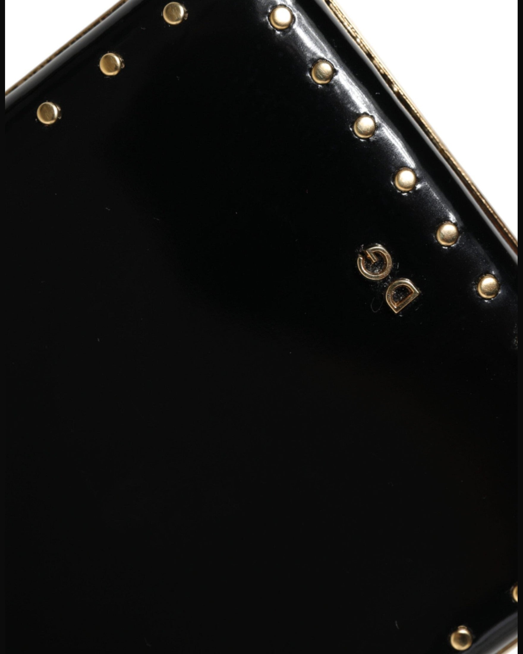 Dolce & Gabbana Leather Studs Frame Clutch Evening Purse Black Gold Bag Glam Steals
