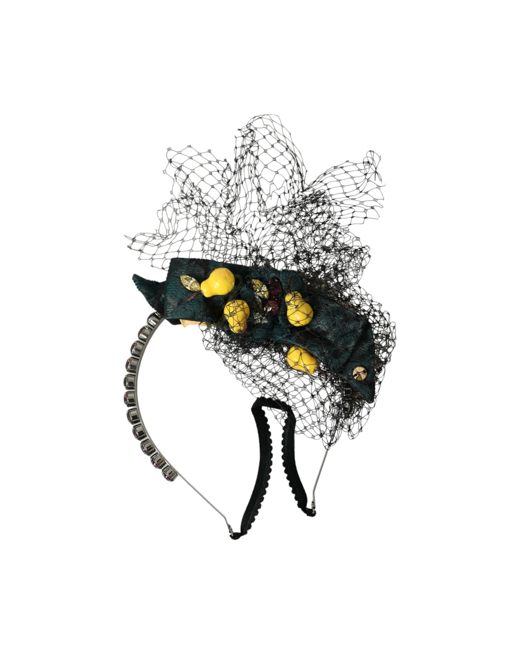 Dolce & Gabbana Lemons Sicily Crystal Net Headband Black Purple Diadem Glam Steals