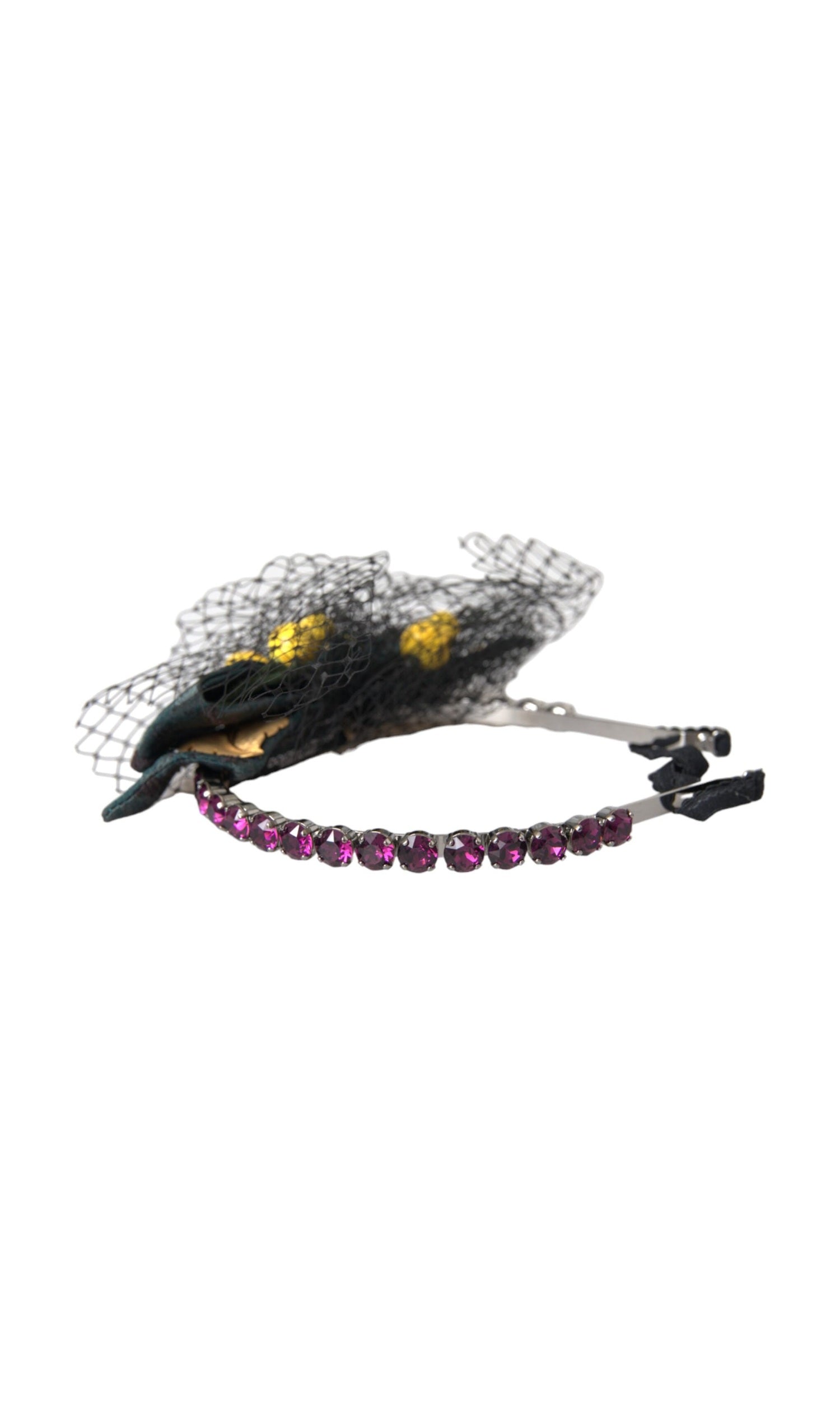 Dolce & Gabbana Lemons Sicily Crystal Net Headband Black Purple Diadem Glam Steals