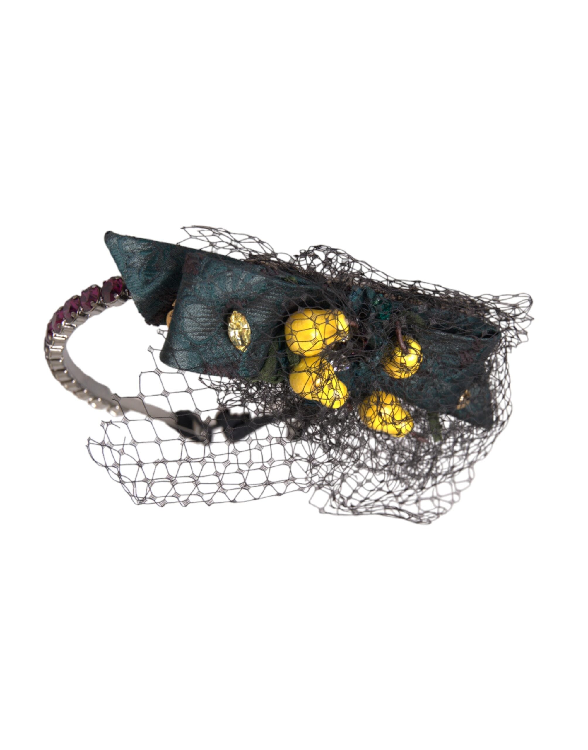 Dolce & Gabbana Lemons Sicily Crystal Net Headband Black Purple Diadem Glam Steals