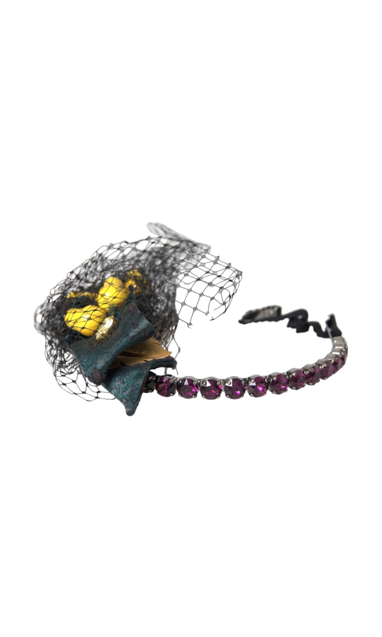 Dolce & Gabbana Lemons Sicily Crystal Net Headband Black Purple Diadem Glam Steals