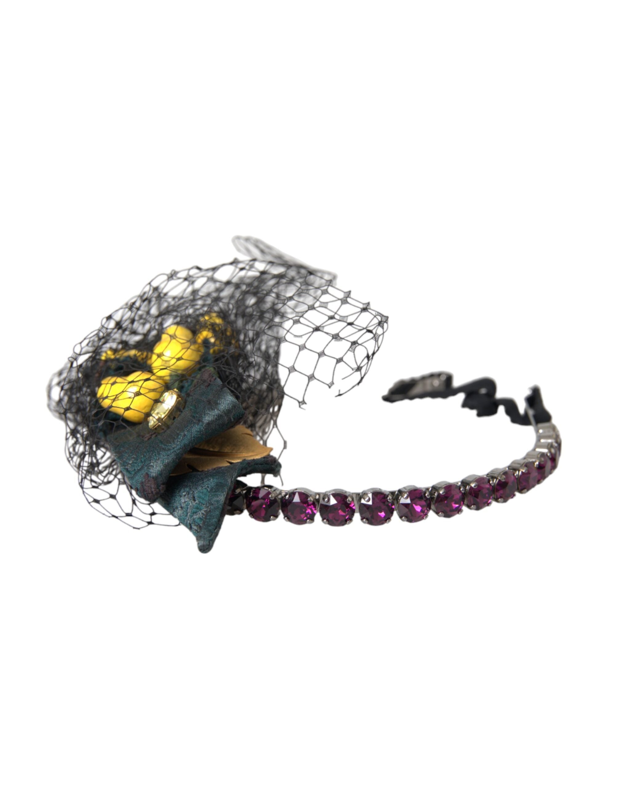 Dolce & Gabbana Lemons Sicily Crystal Net Headband Black Purple Diadem Glam Steals