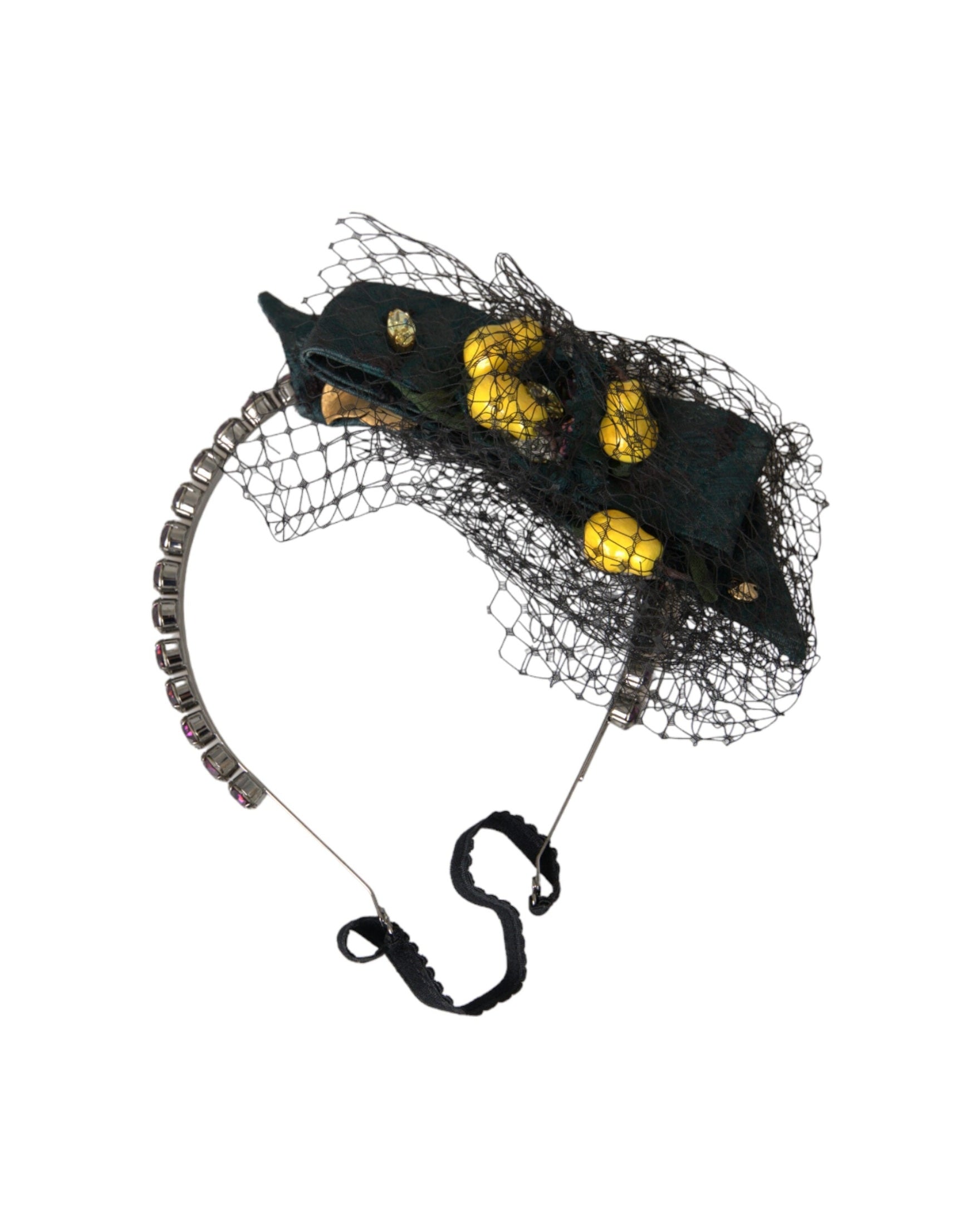Dolce & Gabbana Lemons Sicily Crystal Net Headband Black Purple Diadem Glam Steals