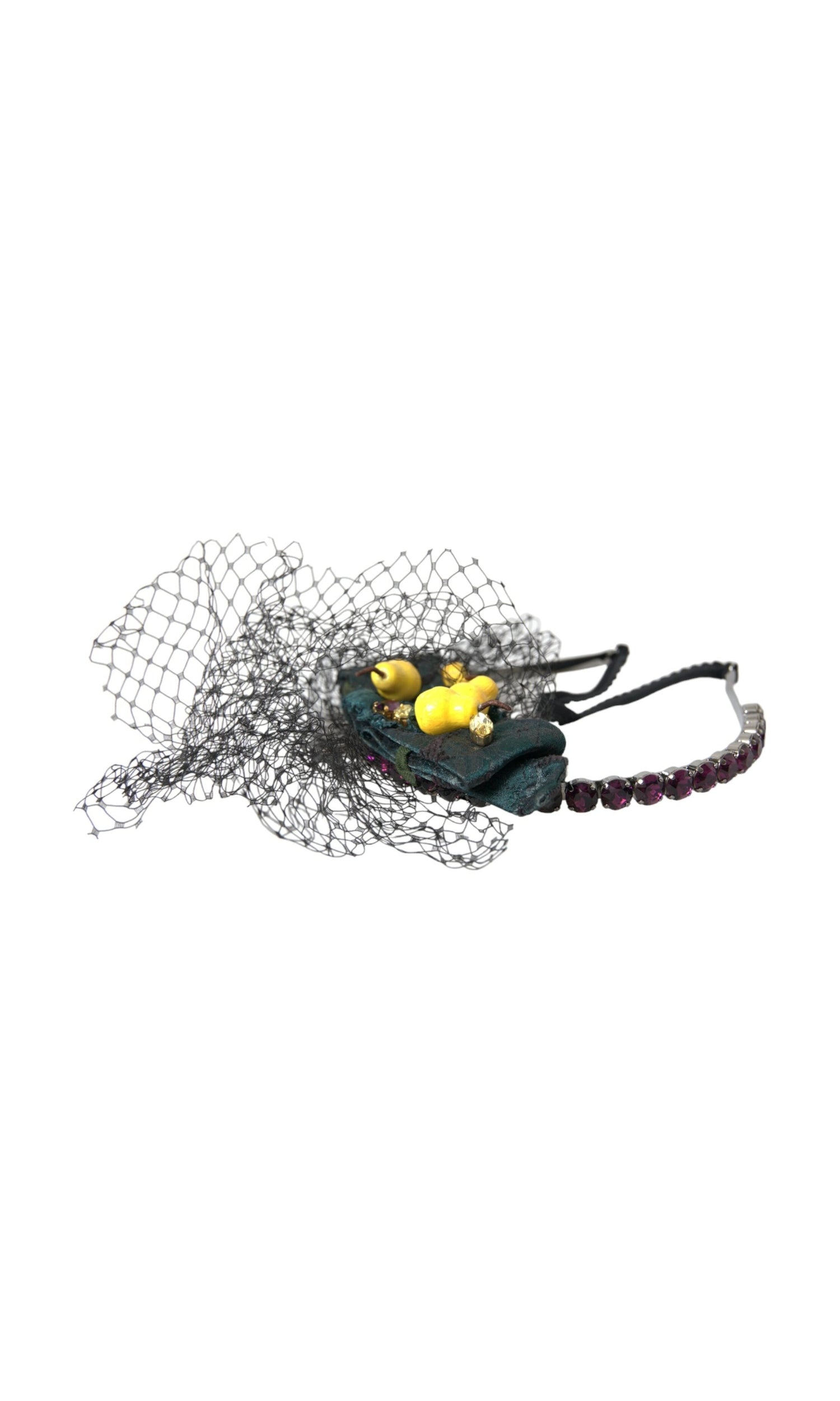 Dolce & Gabbana Lemons Sicily Crystal Net Headband Black Purple Diadem Glam Steals