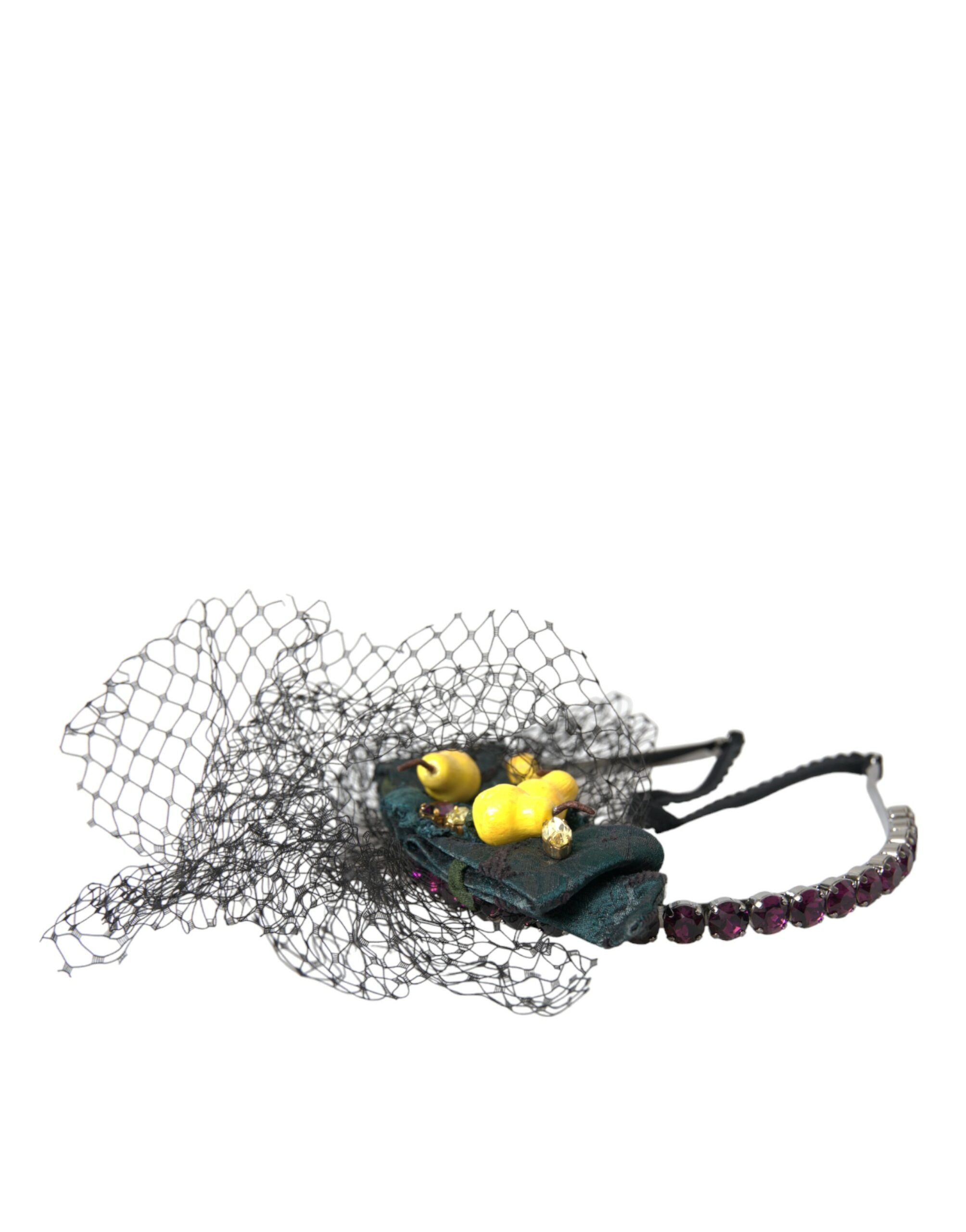 Dolce & Gabbana Lemons Sicily Crystal Net Headband Black Purple Diadem Glam Steals