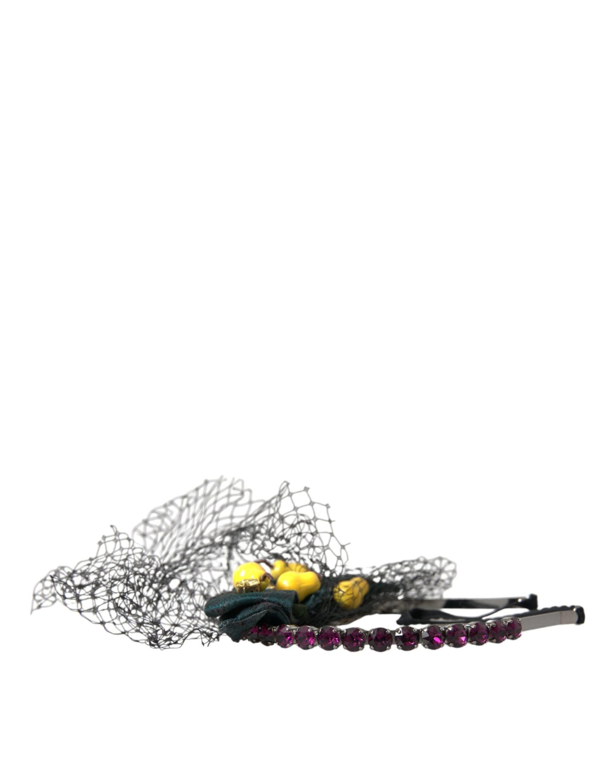 Dolce & Gabbana Lemons Sicily Crystal Net Headband Black Purple Diadem Glam Steals