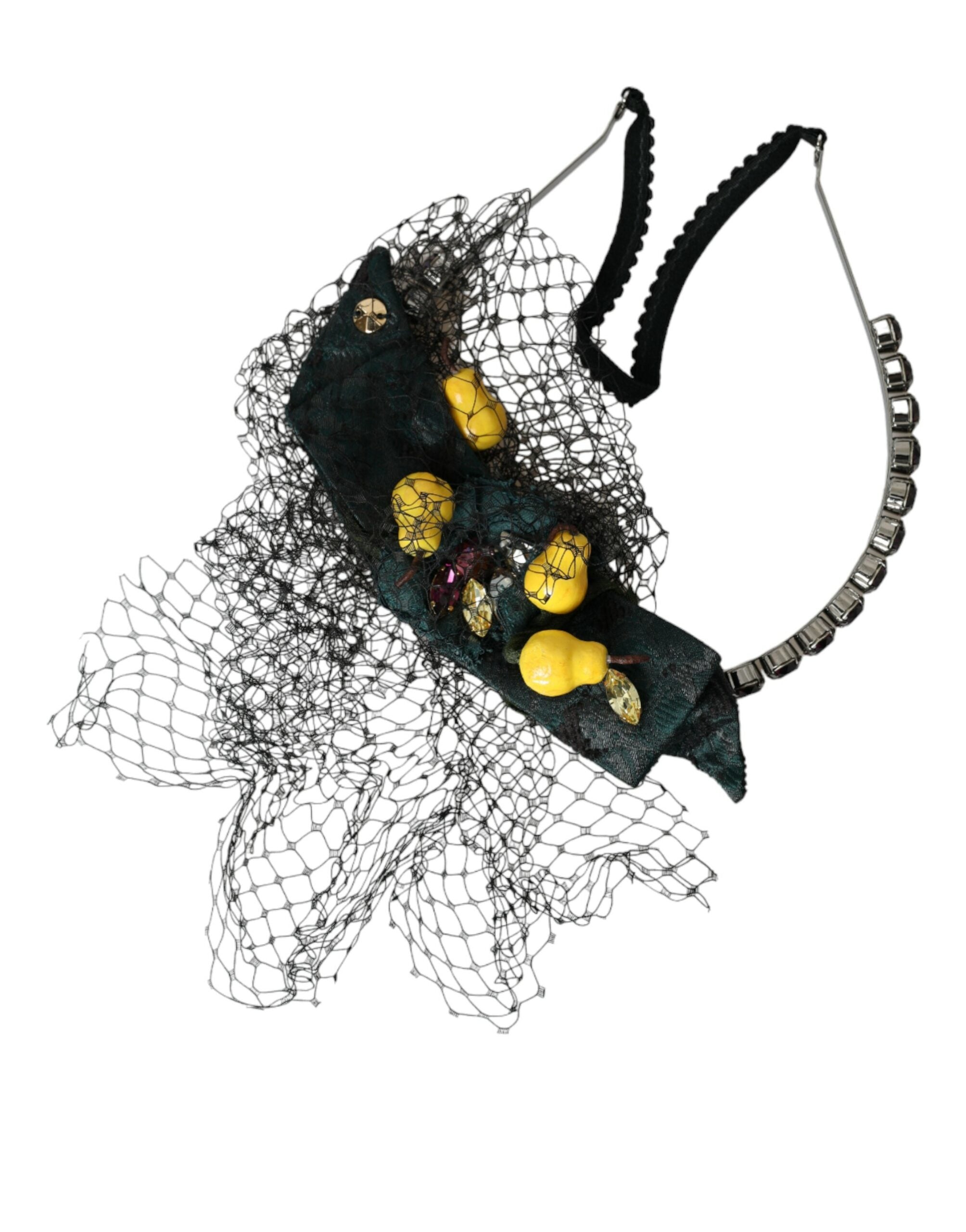 Dolce & Gabbana Lemons Sicily Crystal Net Headband Black Purple Diadem Glam Steals