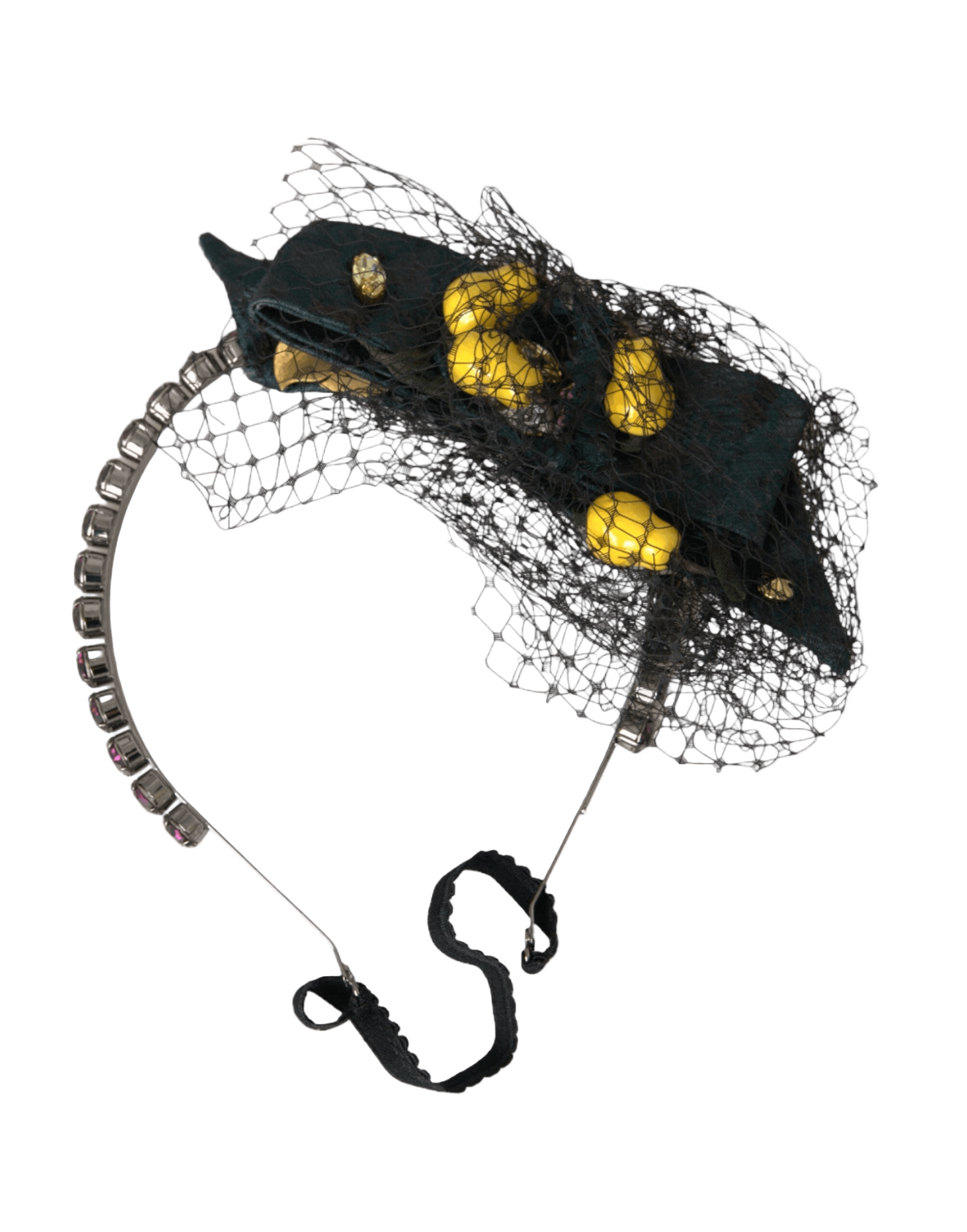 Dolce & Gabbana Lemons Sicily Crystal Net Headband Black Purple Diadem Glam Steals