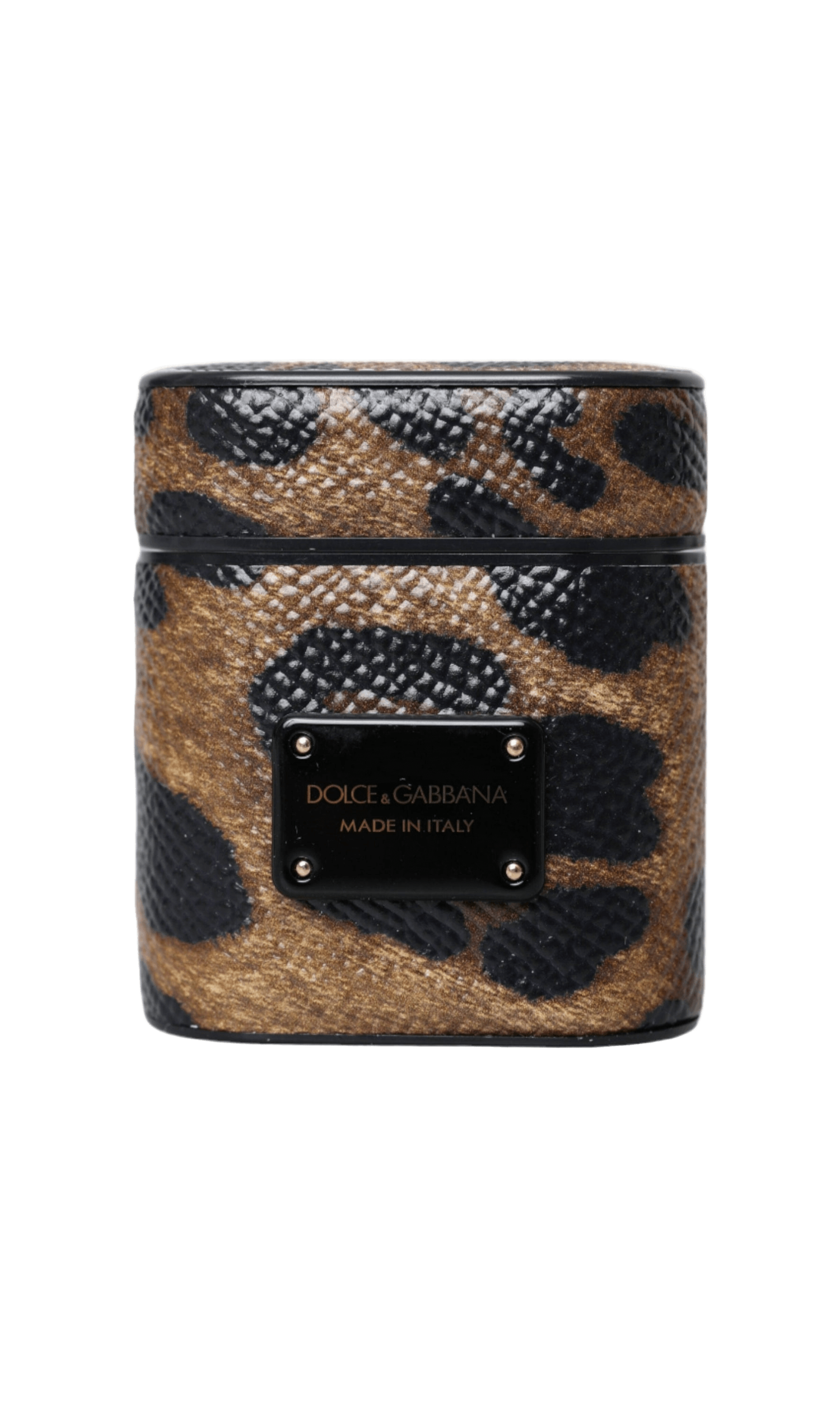 Dolce & Gabbana Leopard Calf Leather Metal Logo Plaque Airpods Brown Case Glam Steals