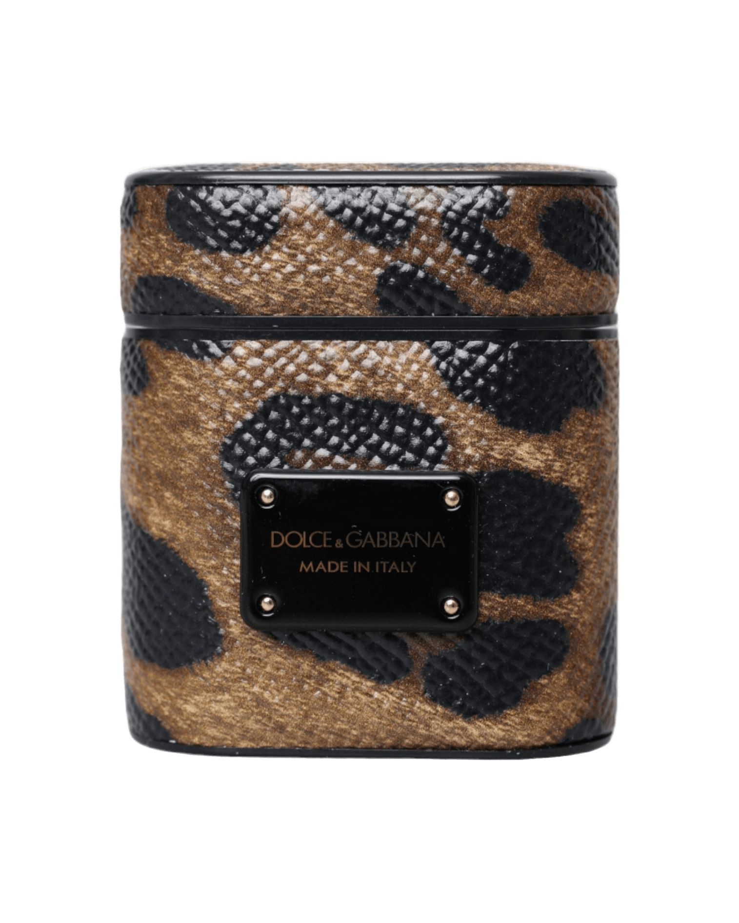 Dolce & Gabbana Leopard Calf Leather Metal Logo Plaque Airpods Brown Case Glam Steals