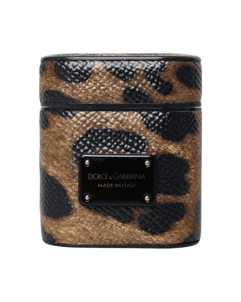 Dolce & Brown Gabbana Leopard Calf Leather Metal Logo Plaque Airpods Case Glam Steals