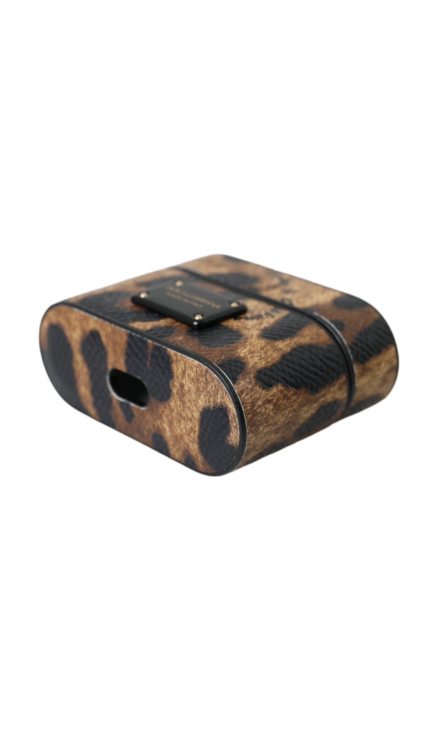 Dolce & Gabbana Leopard Calf Leather Metal Logo Plaque Airpods Brown Case Glam Steals