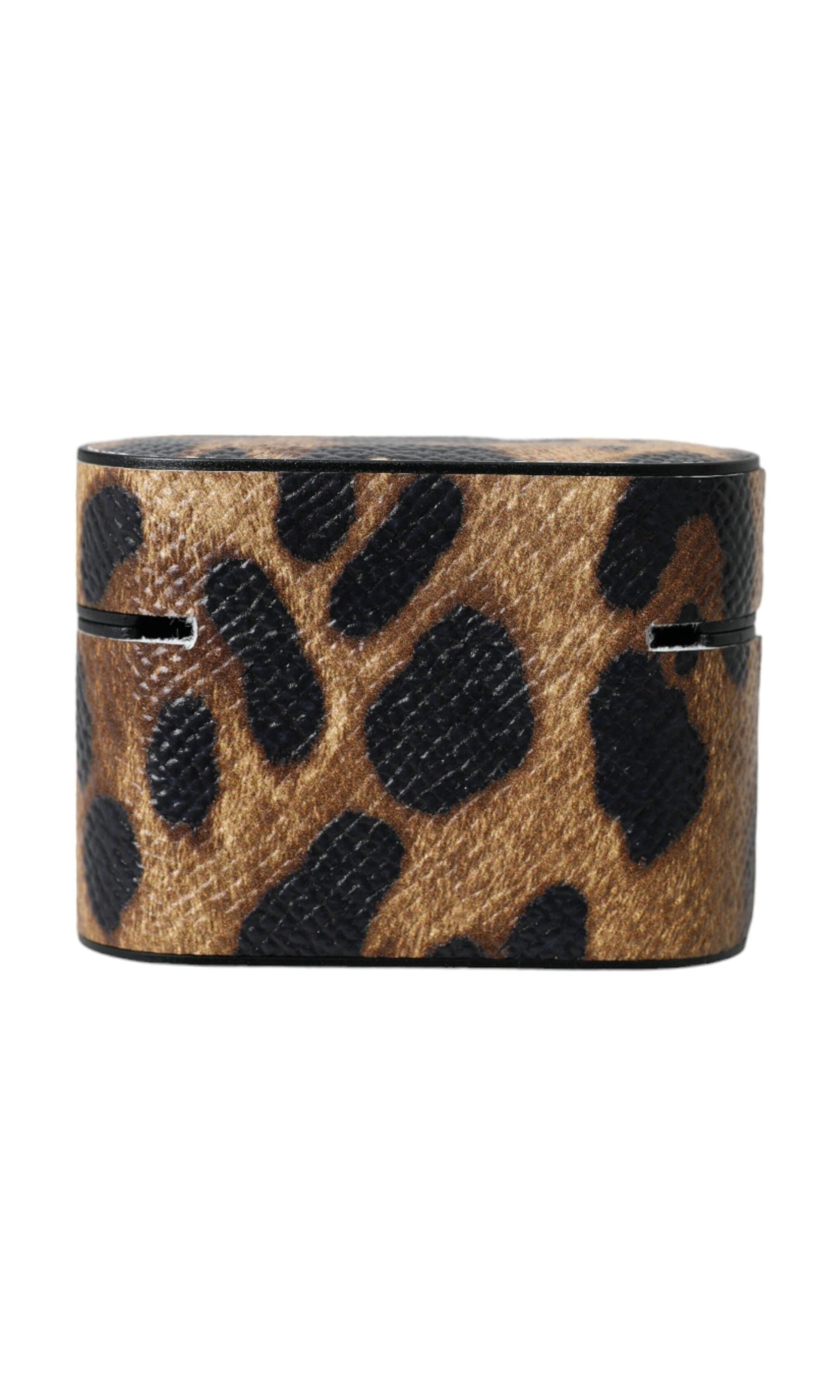 Dolce & Gabbana Leopard Calf Leather Metal Logo Plaque Airpods Brown Case Glam Steals