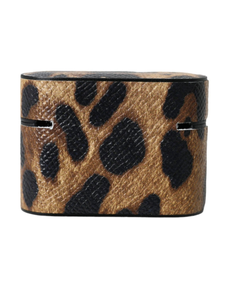 Dolce & Gabbana Leopard Calf Leather Metal Logo Plaque Airpods Brown Case Glam Steals