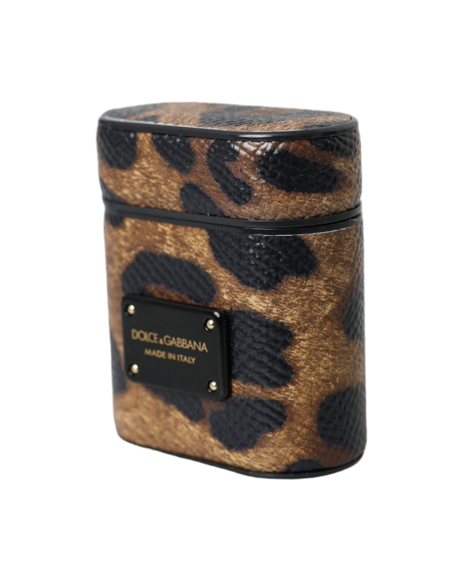 Dolce & Gabbana Leopard Calf Leather Metal Logo Plaque Airpods Brown Case Glam Steals