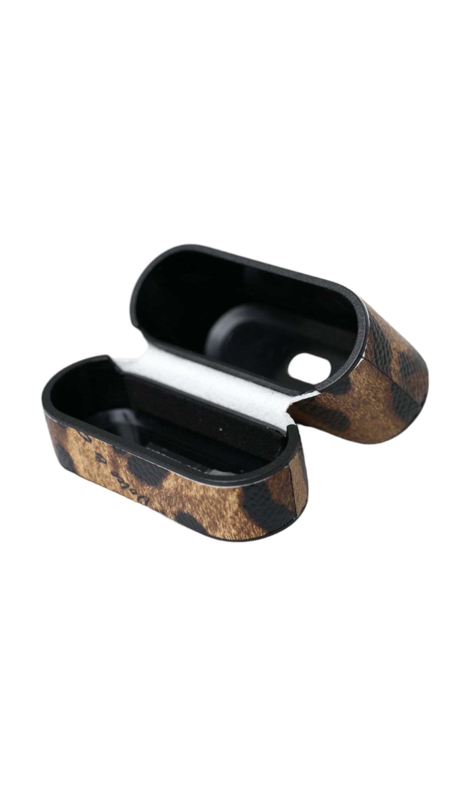 Dolce & Gabbana Leopard Calf Leather Metal Logo Plaque Airpods Brown Case Glam Steals