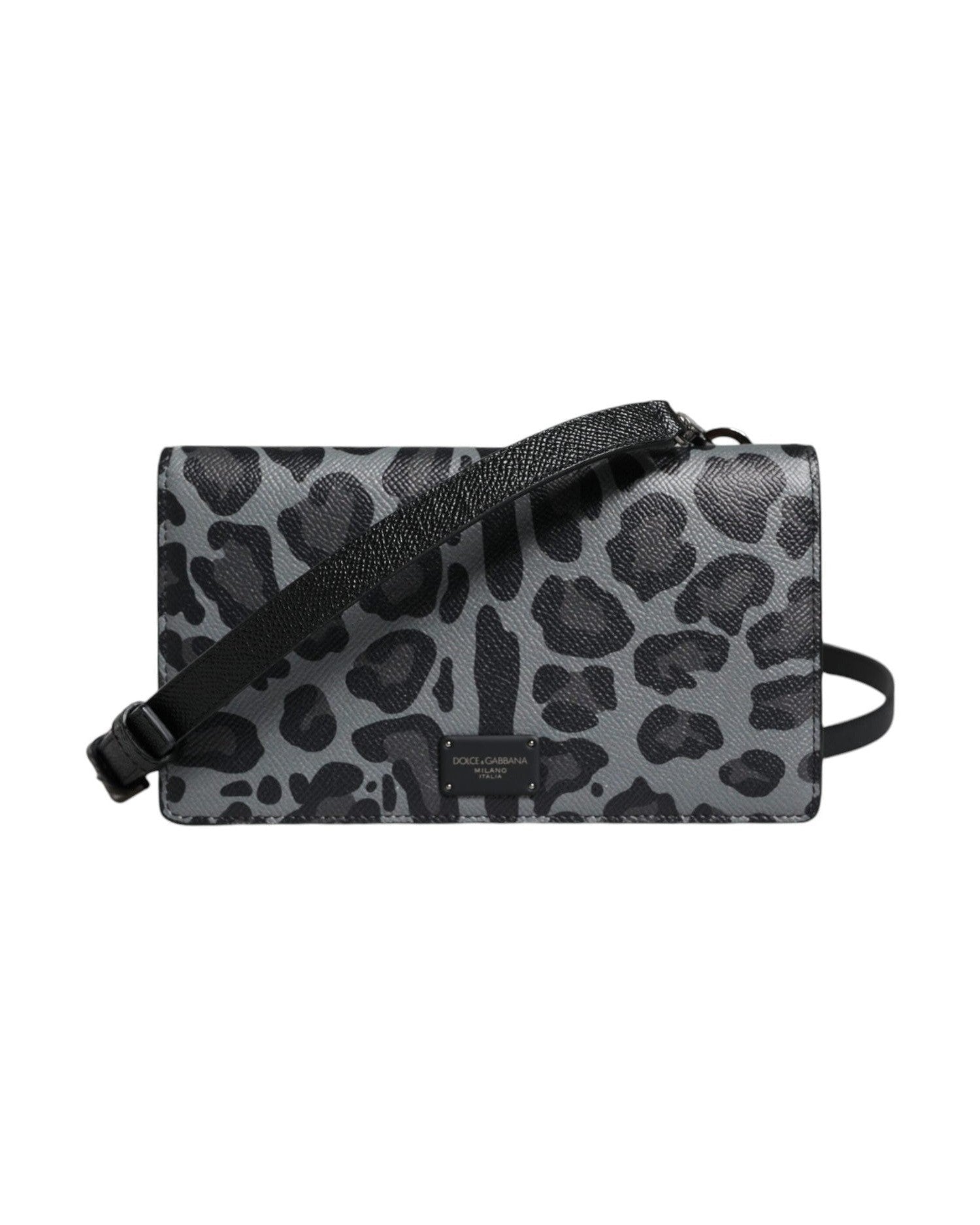 Dolce & Gabbana Leopard Leather Bifold Card Slot Crossbody Black Gray Bag Glam Steals