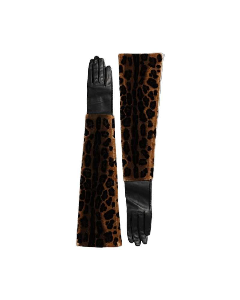 Dolce & Gabbana Leopard Leather Elbow Length Brown Black Gloves Glam Steals