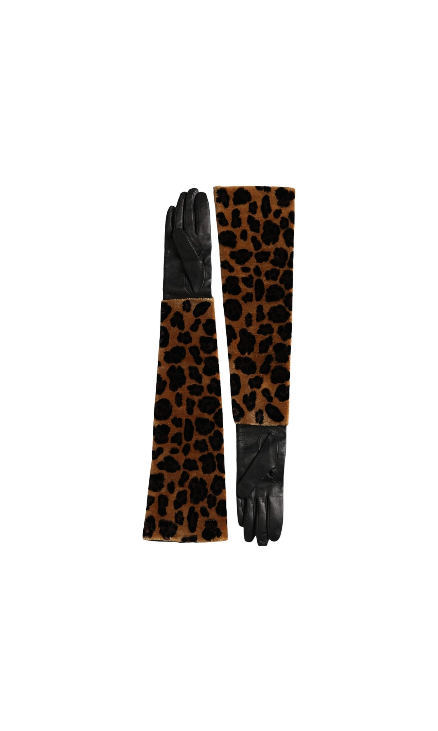 Dolce & Gabbana Leopard Leather Elbow Length Brown Black Gloves Glam Steals