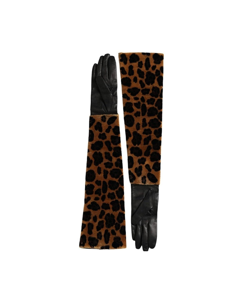 Dolce & Gabbana Leopard Leather Elbow Length Brown Black Gloves Glam Steals