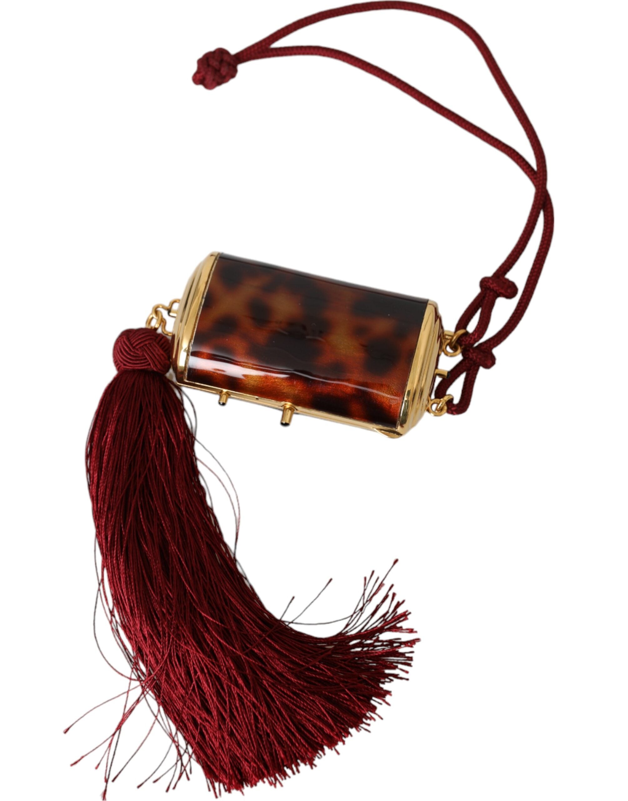 Dolce & Gabbana Leopard Mini Mirror Tassel Make Up Holder Brown Bag Glam Steals