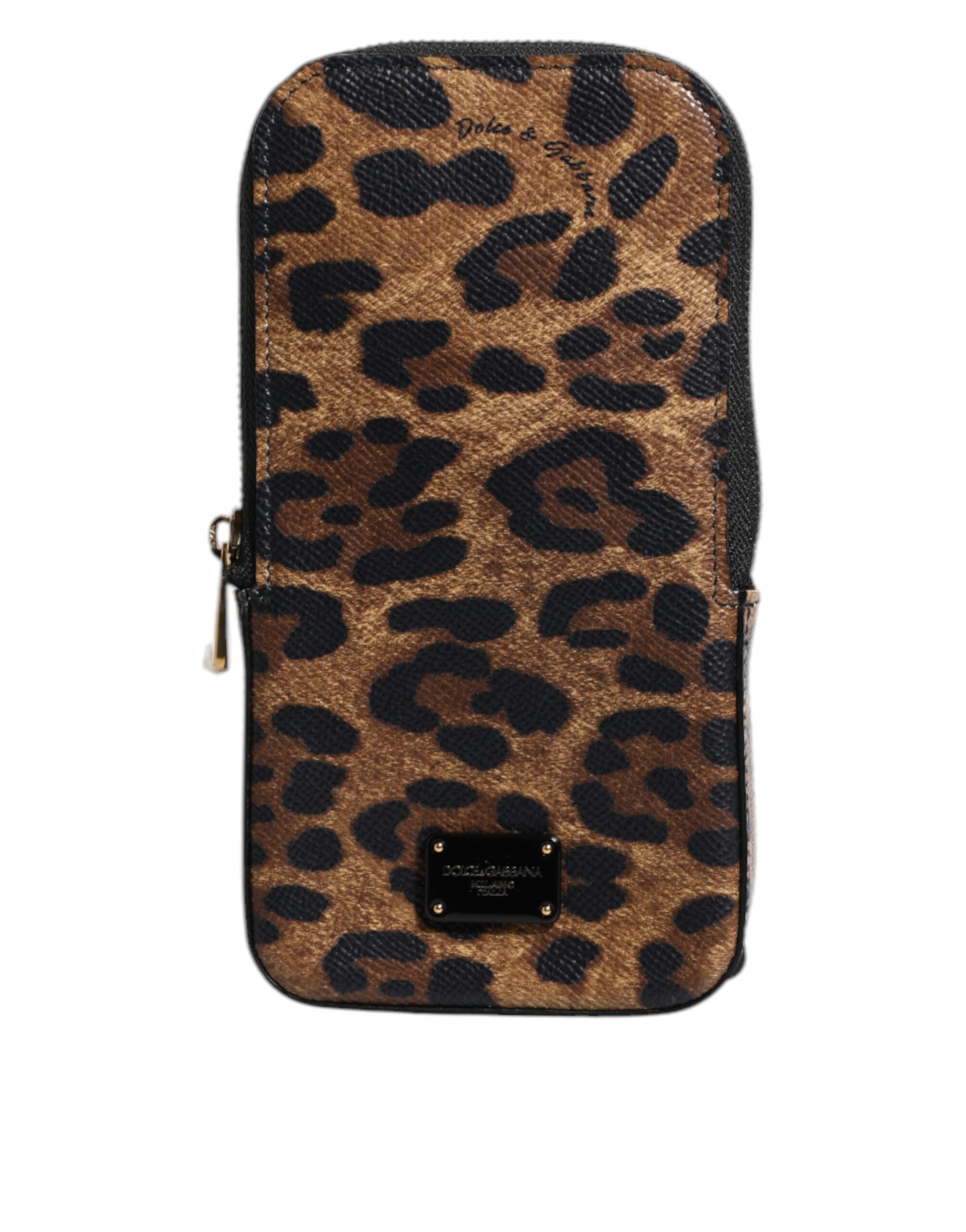Dolce & Gabbana Leopard Print Dauphine Leather Zip Around Brown Wallet Glam Steals