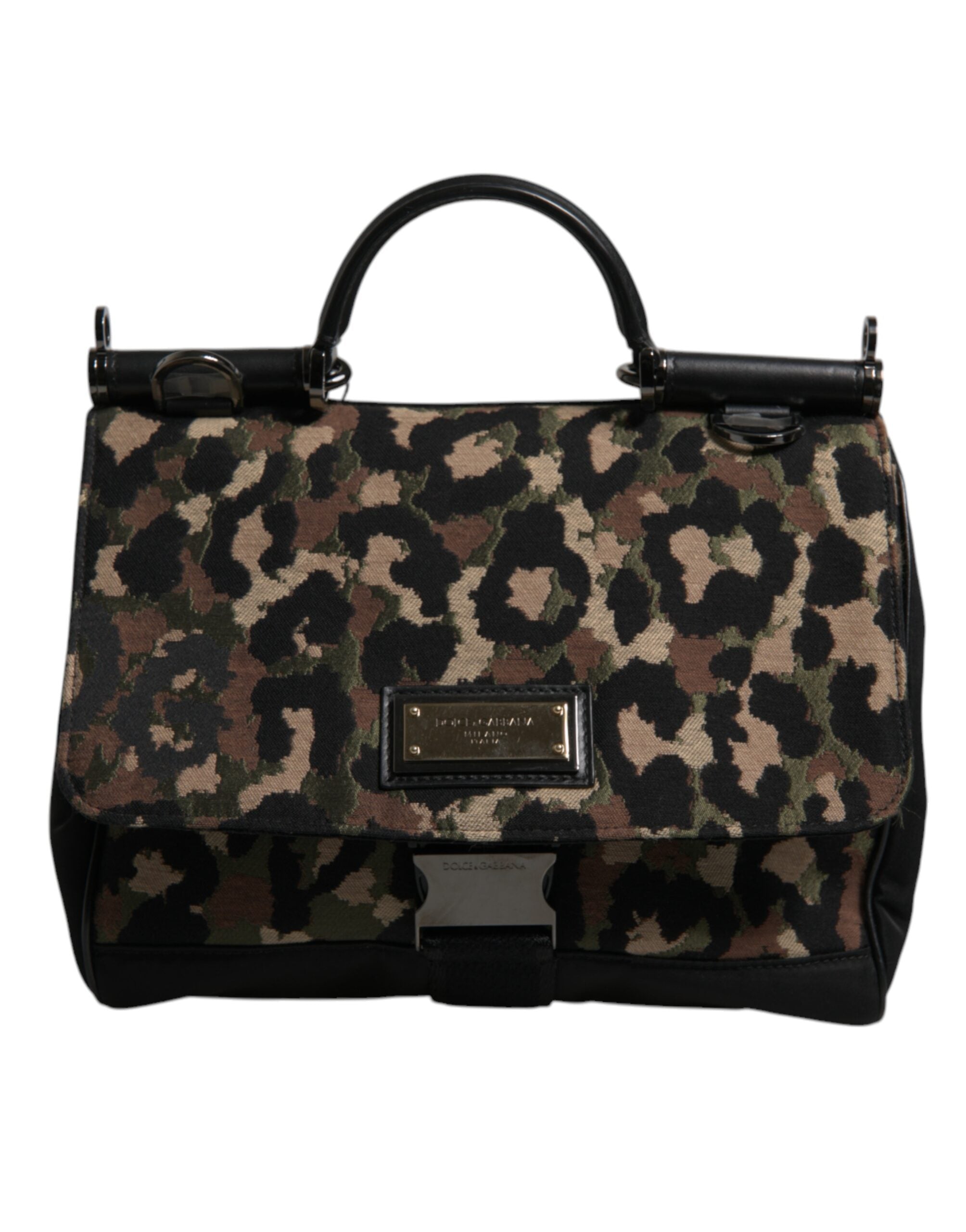 Dolce & Gabbana Leopard Print Lacquard Nylon Sicily Tote Brown Bag Glam Steals