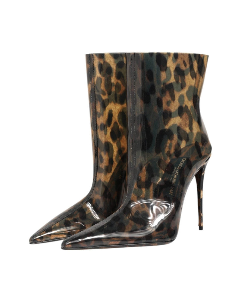 Dolce & Gabbana Leopard Print Pvc Pointed Toe Boots Shoes Glam Steals