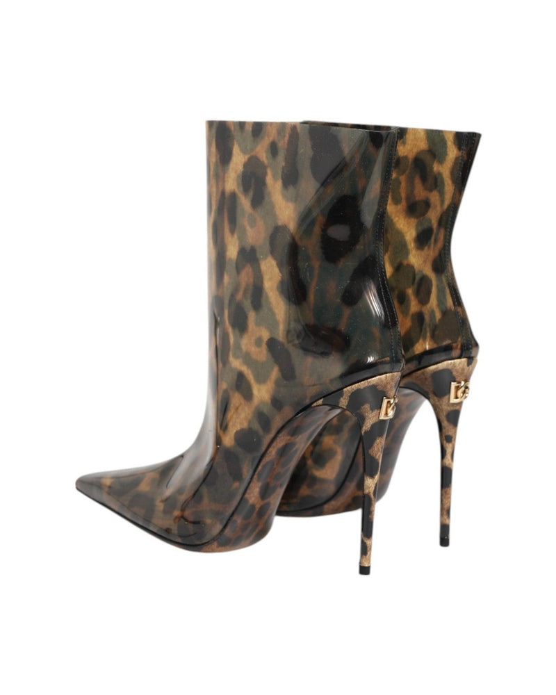 Dolce & Gabbana Leopard Print Pvc Pointed Toe Boots Shoes Glam Steals