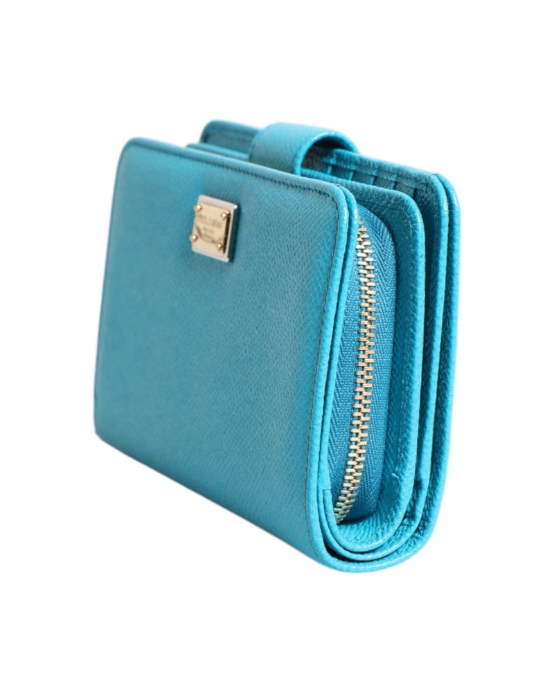 Dolce & Gabbana Light Blue Leather Bifold Continental Clutch Wallet Glam Steals