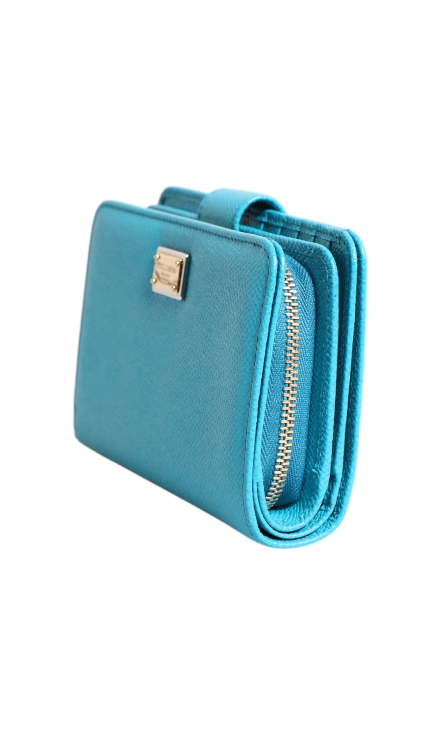 Dolce & Gabbana Light Blue Leather Bifold Continental Clutch Wallet Glam Steals