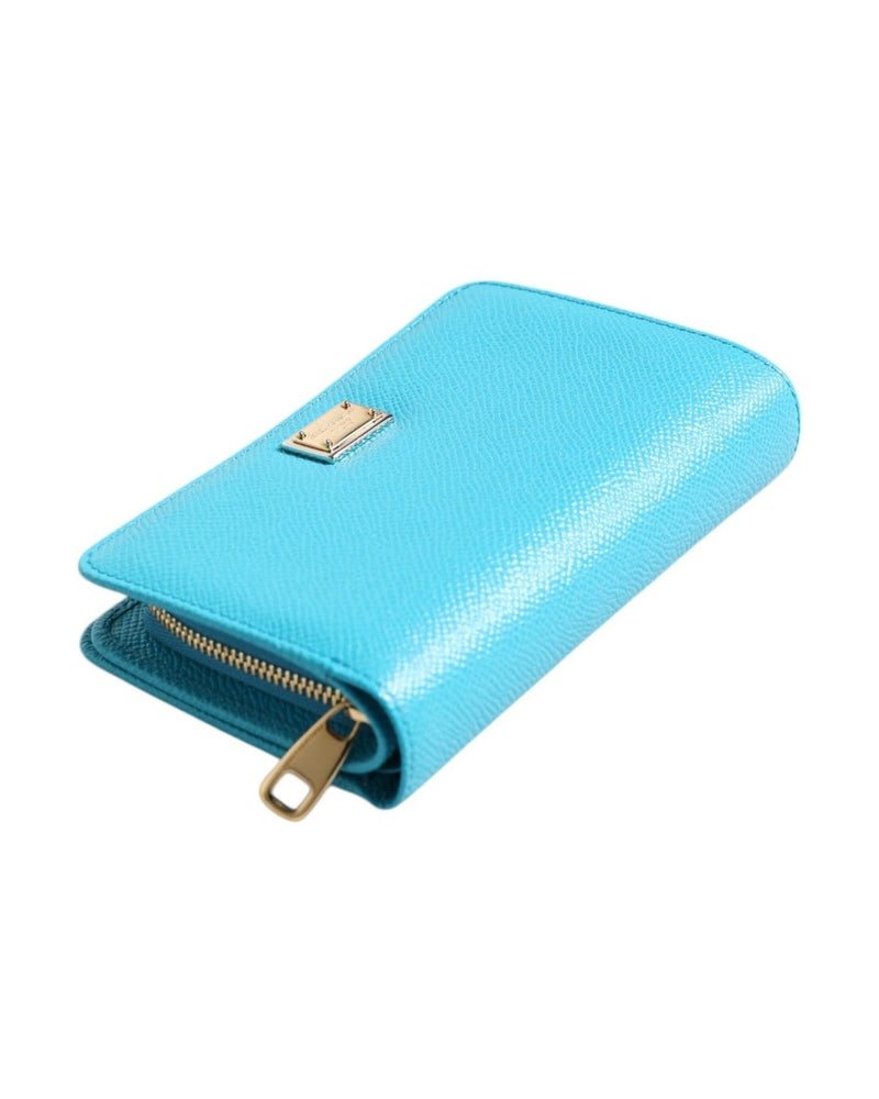 Dolce & Gabbana Light Blue Leather Bifold Continental Clutch Wallet Glam Steals